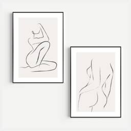 Set Of 2 Prints, Woman Line Drawing, Single Art, Female Art Print, Body Abstract Drawing Feminine Poster - thumbnail 2