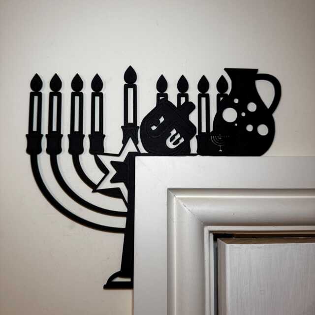 Hanukkah Door Corner Decoration - Menorah, Dreidel, Oil Jug - image 1
