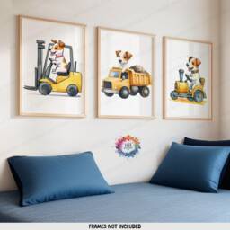 Dog Construction Posters - Set Of 3 Kids Prints - Digger Wall Art Truck Poster Kid Jack Russell Print Nursery Transport Decor - thumbnail 2