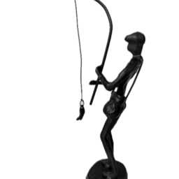 Metal Sculpture Off A Man With Fishing Rod Reeling in His Catch Rustic Figurine Hobby Gift Sweet Memories Grandfather Father Son Vintage - thumbnail 3