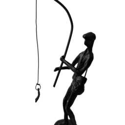 Metal Sculpture Off A Man With Fishing Rod Reeling in His Catch Rustic Figurine Hobby Gift Sweet Memories Grandfather Father Son Vintage - thumbnail 2