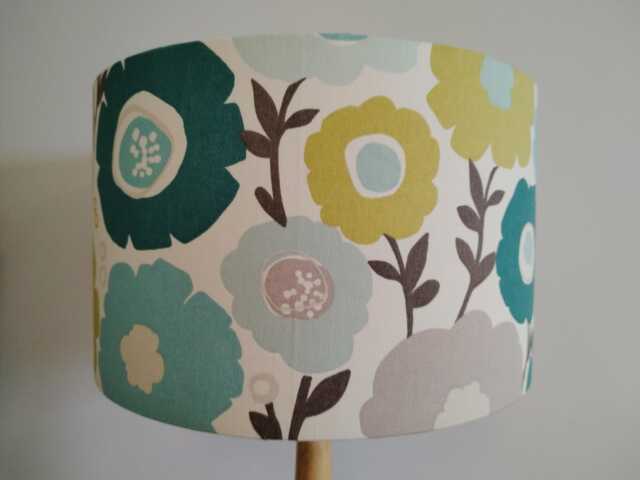 Teal Mustard Flower Lampshade Big Scandi Floral Yellow Fabric Handmade Lamp Shade Drum Table Floor Or Ceiling Pendant Shade Various Sizess - image 1