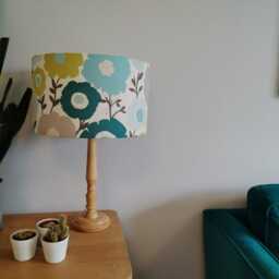 Teal Mustard Flower Lampshade Big Scandi Floral Yellow Fabric Handmade Lamp Shade Drum Table Floor Or Ceiling Pendant Shade Various Sizess - thumbnail 3