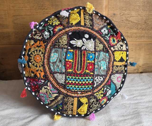 Indian Pouf Cover. Patchwork Ottoman. Handmade Home Deco - image 1