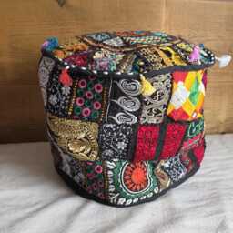 Indian Pouf Cover. Patchwork Ottoman. Handmade Home Deco - thumbnail 3