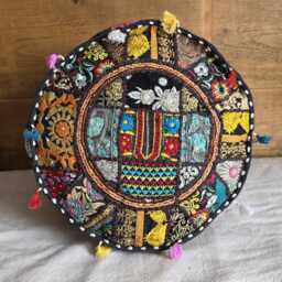 Indian Pouf Cover. Patchwork Ottoman. Handmade Home Deco - thumbnail 2