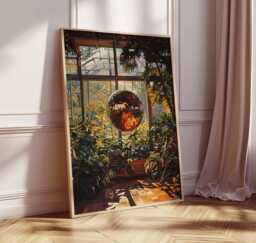 1970's Interior Disco Ball Greenhouse Art Print, Tropical Decor, 70S Style Aesthetic, Retro Funky Houseplant Poster - thumbnail 1