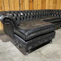 Handmade Traditional 4 Seater Chaise End Antique Greyleather Chesterfield Sofa - Reflex Cushion Seat - thumbnail 3