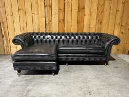 Handmade Traditional 4 Seater Chaise End Antique Greyleather Chesterfield Sofa - Reflex Cushion Seat - thumbnail 1