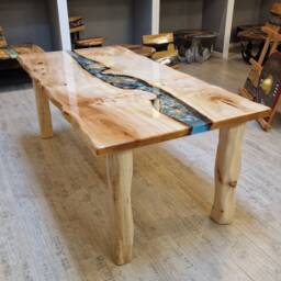 "Sea Table, Dining Living Room Epoxy Resin River Table Made Of Linden Wood ""To Order" - thumbnail 1