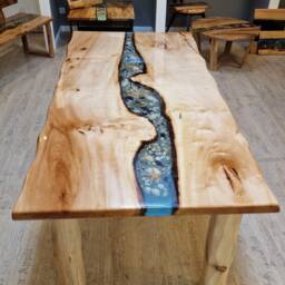 "Sea Table, Dining Living Room Epoxy Resin River Table Made Of Linden Wood ""To Order" - thumbnail 2