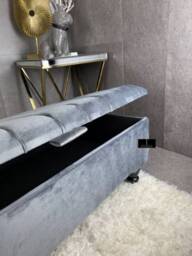 Dark Grey Velvet Storage Bench - Chesterfield Ottoman Footstool Coffee Table - thumbnail 3