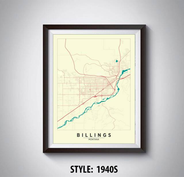 Billings Montana Map Print Vintage Style Office Wall Art - image 1