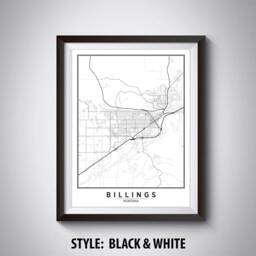 Billings Montana Map Print Vintage Style Office Wall Art - thumbnail 2