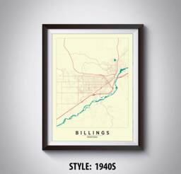Billings Montana Map Print Vintage Style Office Wall Art - thumbnail 1