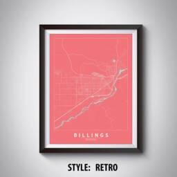 Billings Montana Map Print Vintage Style Office Wall Art - thumbnail 4