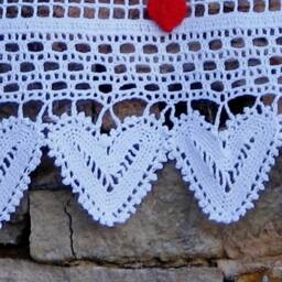 Traditional Curtain Crochet, Handmade, Cotton White, Break View(Sight Net, Lace Hearts, Vertical, Removable Red Hearts - thumbnail 3