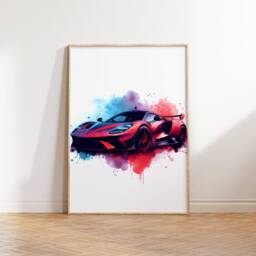 Car Poster Set - Red & Blue 3 Prints - Watercolour Painting Boys Room Decor Bedroom Wall Art Gifts Supercar Artwork Print - thumbnail 2