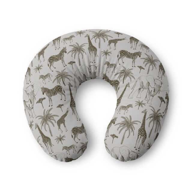 Safari Animals Nursing Pillow Cover - Neutral Giraffe Zebra Palm Print - image 1