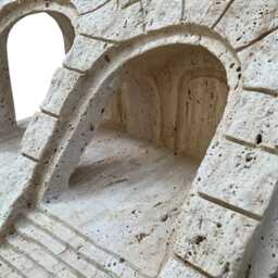 Hadrian's Gate Sculpture - Handmade Travertine Marble Stone Rustic Art Object, Roman Arch Replica For Desk, Shelf, Entryway Or Garden D??cor - thumbnail 4