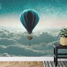 Watercolor Hot Air Balloon Wallpaper Mural, Clouds Nursery Decor, Peel & Stick - thumbnail 3