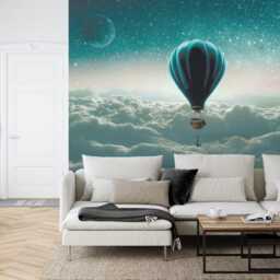 Watercolor Hot Air Balloon Wallpaper Mural, Clouds Nursery Decor, Peel & Stick - thumbnail 2