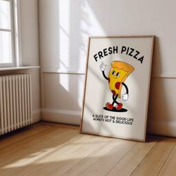 Fresh Pizza Retro Character Print, Fun Kitchen Fast Food, Cartoon Pizza, Funny, Wall Art, Slice Humour Art 2328 - thumbnail 2