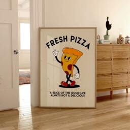 Fresh Pizza Retro Character Print, Fun Kitchen Fast Food, Cartoon Pizza, Funny, Wall Art, Slice Humour Art 2328 - thumbnail 3