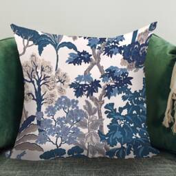 Oriental Trees Blue Cushion, Sofa Cushions, Scatter UK Handmade Country Floral Botanical Cushion - thumbnail 3
