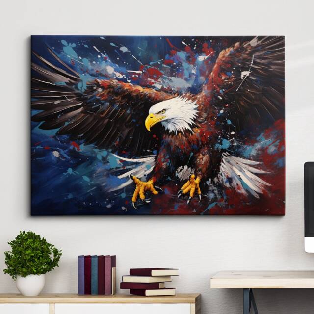 Bald Eagle Bird America Abstract Modern Painting Splatter Wall Art, Framed Canvas Poster Print, Home Kitchen Office Room Decor, Gifts - image 1