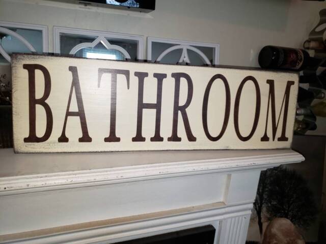 Bathroom Sign Distressed Wood Rustic Primitive Farmhouse Decor Wall Hanging Decoration Word Art - image 1