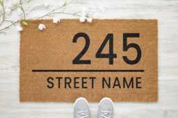 Street Name Number Doormat - Personalised Home Gift Coir Door Mat Decor, Custom Brush Gifts Her/Him, Birthday Wedding Anniversary Style D2 - thumbnail 1
