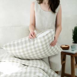 Gingham Linen Pillowcase Set Of 2, Checkered Pillowcases King, Euro, Standard, Body, Queen, Pillow Covers With Zipper - thumbnail 3