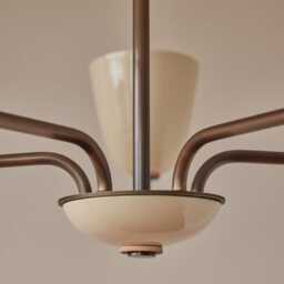 1950S Mid-Century Modern Brass Chandelier - Handmade Wooden Ball 5 Arms Italian Ceiling Pendant Stilnovo Fixture - thumbnail 3