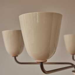 1950S Mid-Century Modern Brass Chandelier - Handmade Wooden Ball 5 Arms Italian Ceiling Pendant Stilnovo Fixture - thumbnail 2