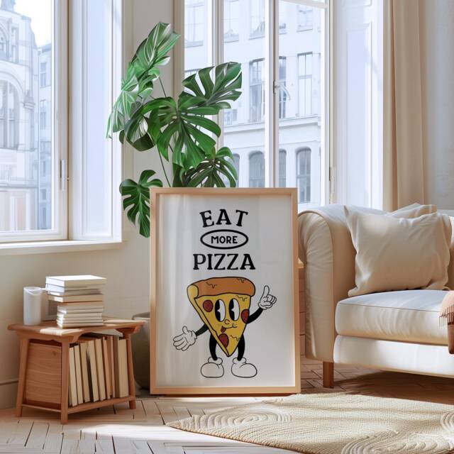 Eat More Pizza Print - Wall Kitchen Prints Art Retro Pizza Print Food Gift For Him - image 1