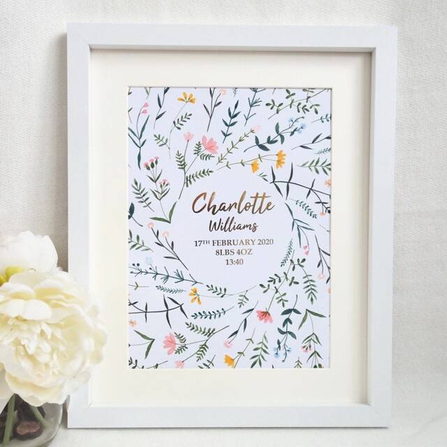 New Baby Birth Print, Parents Gift For Baby, Floral Wall Frame, Frame, New Parents, Baby - image 1