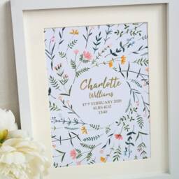 New Baby Birth Print, Parents Gift For Baby, Floral Wall Frame, Frame, New Parents, Baby - thumbnail 3