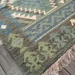Handmade Turquoise Wool Runner, Artisan Afghan Turkish Persian Qashqai Kilim Moroccan Navajo Flatweave Rug 248x76 cm - thumbnail 3