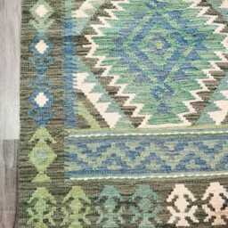 Handmade Turquoise Wool Runner, Artisan Afghan Turkish Persian Qashqai Kilim Moroccan Navajo Flatweave Rug 248x76 cm - thumbnail 2