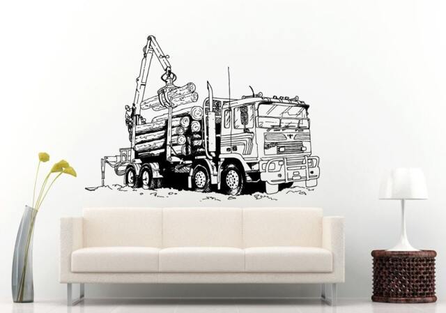 Truck Eighteen Wheeler Dogger Big Tires Farmer Vehicle Work Boys Room Kids Children Toddler Wall Decal Vinyl Sticker Mural Decor L1107 - image 1
