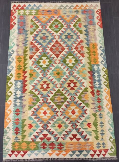 Kilim Rug Classic, Handmade Artisan Afghan Turkish Persian Qashqai Navajo Bohemian Natural Wool Flatweave Multicolour 194x125 cm - image 1