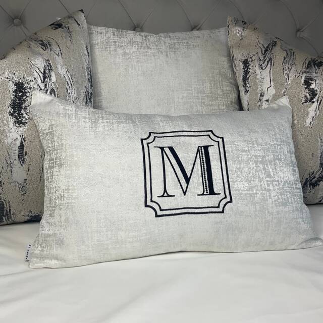 Unique/Luxury Personalised Designer Cushion, Feather Cushion - Pillow , Embroidered Initial Embroidery Letter Gift - image 1