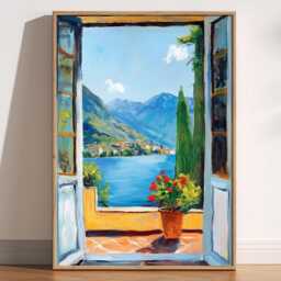 Open Window Henri Matisse Print, Style Fauvism Painting, Modern Exhibition, Mediterranean, Italian Lake Village Scene, Flowers - thumbnail 1