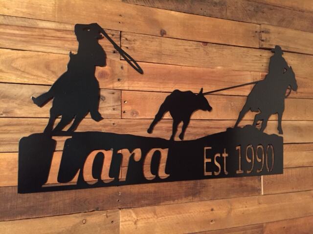 Horse Metal Wall Art - Team Roper Roping Rodeo Gifts Decor Personalized Team Roping Sign - image 1