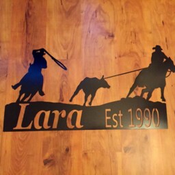 Horse Metal Wall Art - Team Roper Roping Rodeo Gifts Decor Personalized Team Roping Sign - thumbnail 2