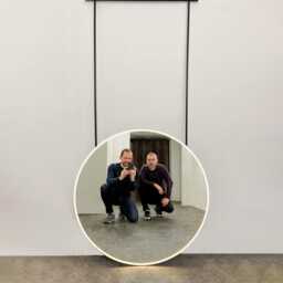 Modern Orbis??? Illuminated Ceiling Suspended Round Mirror With Black Frame - thumbnail 3