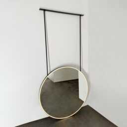 Modern Orbis??? Illuminated Ceiling Suspended Round Mirror With Black Frame - thumbnail 1