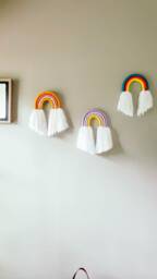 Small Bright Colored Rainbow Fiber Macrame Wall Hanging/Yarn Sculpture Perfect For Nursery