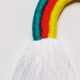 Small Bright Colored Rainbow Fiber Macrame Wall Hanging/Yarn Sculpture Perfect For Nursery - thumbnail 3